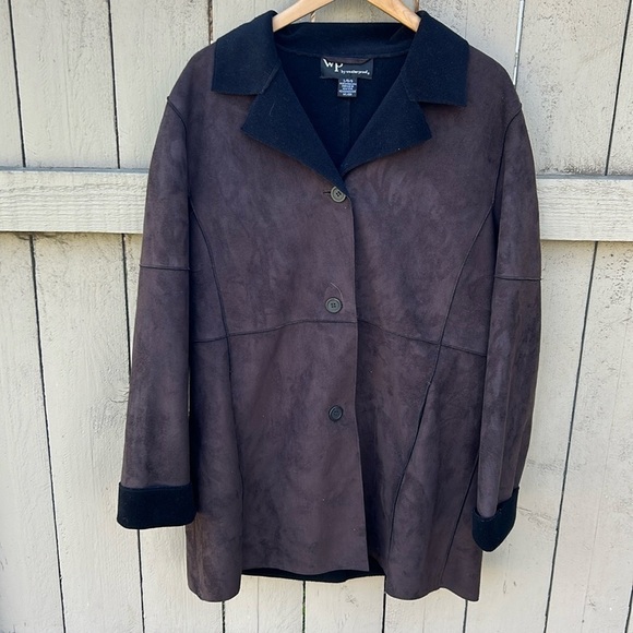 Women's WP by Weatherproof faux suede jacket size large brown with black inside - Picture 1 of 6